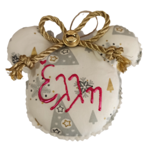 υφασμάτινο χριστουγεννιάτικο στολίδι με όνομα παιδιού σε σχήμα ποντικού 12 cm - ύφασμα, όνομα - μονόγραμμα, στολίδια, προσωποποιημένα