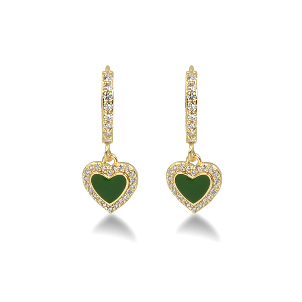 Σκουλαρίκια με Καρδιές και Ζιργκόν Awear Tiny Heart Gold – Green - επιχρυσωμένα, καρδιά, ατσάλι, κρεμαστά, φθηνά
