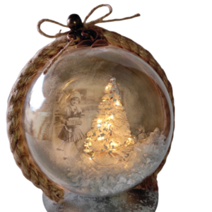 Φωτιζόμενη Vintage Χριστουγεννιάτικη Μπάλα Επιτραπέζια 12 cm - charms, χριστουγεννιάτικο, διακοσμητικά, επιτραπέζια, μπάλες - 2