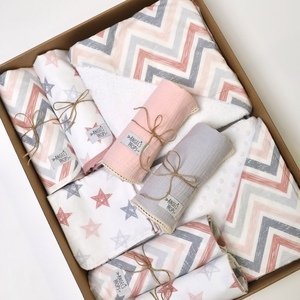 Newborn Box - Σετ νεογέννητου 10 τεμαχίων - "Poudre Chevron" - κορίτσι, δώρα για βάπτιση, βρεφικά, προίκα μωρού, σετ δώρου - 2