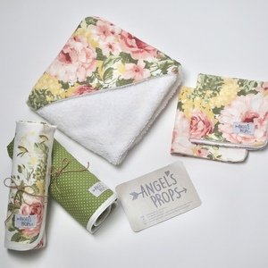 Newborn Box - Σετ νεογέννητου 10 τεμαχίων - "Green Floral" - κορίτσι, δώρα για βάπτιση, βρεφικά, προίκα μωρού, σετ δώρου - 4