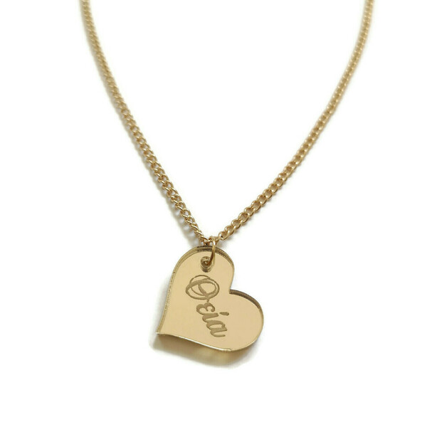 Κολιέ για την θεία με χρυσή plexiglass καρδιά - μήκος 45 εκ - charms, καρδιά, plexi glass, οικογένεια - 2