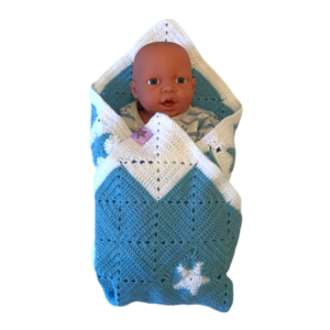 πλεκτή κουβερτούλα μωρού "stars in the sky", 59 x 59 εκ περίπου σε μλε και λευκό με ακρυλικό νήμα - κορίτσι, αγόρι, κουβέρτες - 4