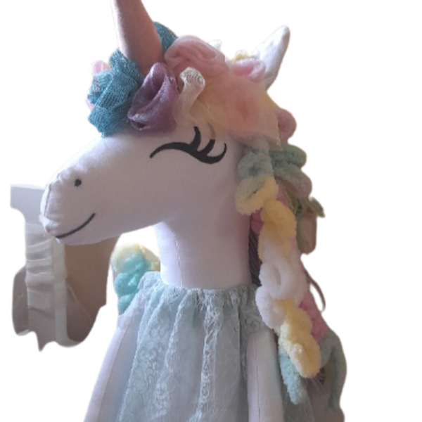 unicorn μονοκαιρίνα με δαντελένιο φόρεμα για παιχνίδι και διακόσμηση 70 εκ. - κορίτσι, αγάπη, χειροποίητα, 100% βαμβακερό - 2