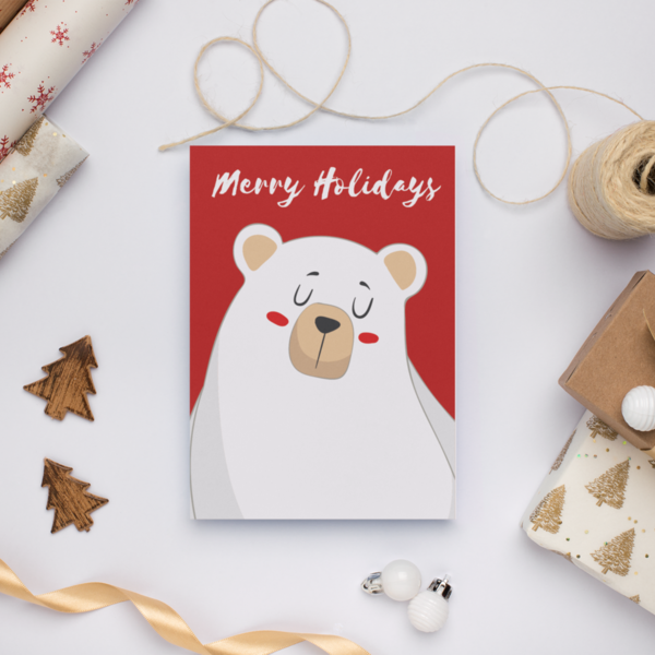 Χριστουγεννιάτικη κάρτα κόκκινη με αρκουδάκι - χριστουγεννιάτικο, κάρτα ευχών, ευχετήριες κάρτες - 2