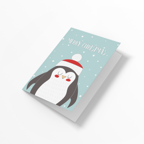 Χριστουγεννιάτικη κάρτα με πιγκουίνο - κάρτα ευχών, ευχετήριες κάρτες