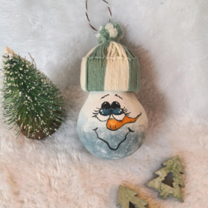 Χριστουγεννιάτικη Μπάλα - Λάμπα / Χιονάνθρωπος με Σκουφάκι - χιονάνθρωπος, χριστουγεννιάτικα δώρα, στολίδια, μπάλες - 2