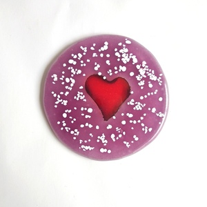 Γυάλινα σουβέρ "Καρδιά Ροζ" σετ 4 τεμαχίων 10εκ διάμετρος - ροζ, γυαλί, καρδιά, σουβέρ, χριστουγεννιάτικα δώρα - 2