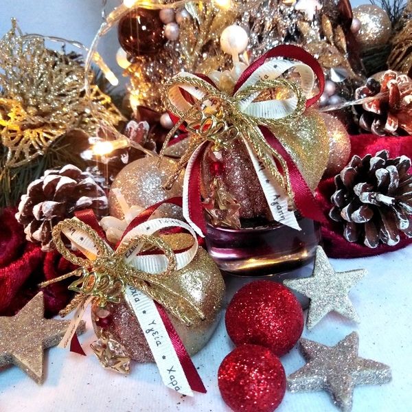 Γούρι 2024 αρωματικό κερί ρόδι χρυσό-ροζ χρυσό2 6×6cm - γούρι, ρόδι, χριστουγεννιάτικα δώρα, γούρια, πρωτοχρονιά, κεριά & κηροπήγια - 4