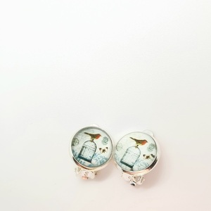 Σκουλαρίκια ατσάλινα κουμπωτά με υγρό γυαλί " Η Όμορφη Καρδερίνα " -12mm - γυαλί, μικρά, ατσάλι, με κλιπ, φθηνά