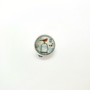 Σκουλαρίκια ατσάλινα κουμπωτά με υγρό γυαλί " Η Όμορφη Καρδερίνα " -12mm - γυαλί, μικρά, ατσάλι, με κλιπ, φθηνά - 2