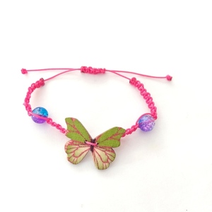 Βραχιόλι πεταλούδα μακραμέ πράσινο με ροζ - γυναικεία, μακραμέ, πεταλούδα, κοσμήματα, αυξομειούμενα