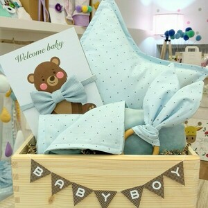 Δώρο γέννησης σε ξύλινο κουτί για αγόρι βελούδο - αγόρι, βρεφικά, σετ δώρου