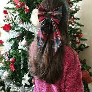 Φιόγκος καρό κόκκινο με κλιπ - ύφασμα, μαλλιά, hair clips - 3
