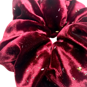 Υφασμάτινο λαστιχάκι scrunchie velvet sparkle μπορντό - ύφασμα, για τα μαλλιά, χριστουγεννιάτικα δώρα, λαστιχάκια μαλλιών - 3