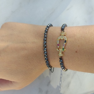 Petals bracelet - ημιπολύτιμες πέτρες, charms, επιχρυσωμένα, χεριού, αυξομειούμενα