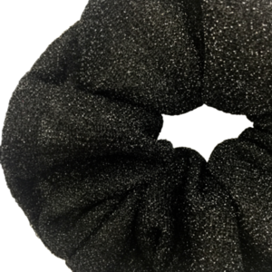 Υφασμάτινο λαστιχάκι scrunchie black με ασημένιο νήμα - ύφασμα, κορίτσι, μαύρα, για τα μαλλιά, λαστιχάκια μαλλιών - 4