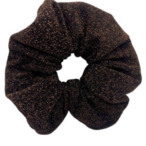 Υφασμάτινο λαστιχάκι scrunchie μαύρο με καφέ μεταλλιζέ κλωστή - κορίτσι, μαύρα, για τα μαλλιά, λαστιχάκια μαλλιών