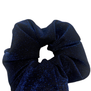 Υφασμάτινο λαστιχάκι scrunchie μαύρο με μπλε ηλεκτρικ μεταλλιζέ κλωστή - κορίτσι, για τα μαλλιά, λαστιχάκια μαλλιών - 4