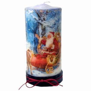 Διακοσμητικό κερί decoupage Άγιος Βασίλης με έλκηθρο - ντεκουπάζ, χειροποίητα, χριστουγεννιάτικα δώρα, άγιος βασίλης, κεριά & κηροπήγια