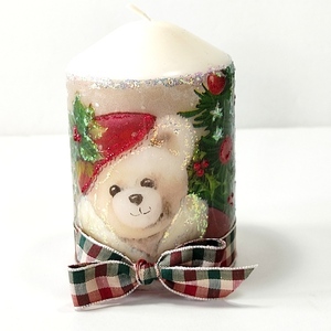 Διακοσμητικό κερί με decoupage αρκουδάκι Άγιο Βασίλη Ύψος 10cm - ντεκουπάζ, χειροποίητα, αρκουδάκι, χριστουγεννιάτικα δώρα, κεριά & κηροπήγια - 2