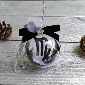 Χειροποίητη Χριστουγεννιάτικη μπάλα 6cm με Ζώδιο - βελούδο, plexi glass, χριστουγεννιάτικα δώρα, προσωποποιημένα, μπάλες - 2