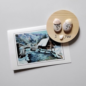 Μαγνητάκι ξύλινο με βότσαλα και κοχύλια, love you (9cm) - ξύλο, δώρα επετείου, διακοσμητικά, ιδεά για δώρο, αγ. βαλεντίνου - 4