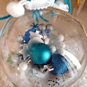 Χριστουγεννιάτικη μπάλα χειροποίητη διάφανη Frozen 10εκ - plexi glass, χιονονιφάδα, χριστουγεννιάτικα δώρα, στολίδια, μπάλες - 3
