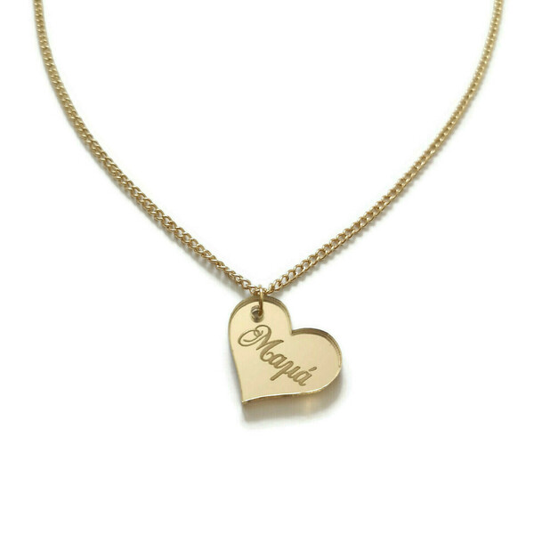 Κολιέ για την μαμά με χρυσή plexiglass καρδιά - μήκος 45 εκ. - charms, καρδιά, μαμά, plexi glass, οικογένεια