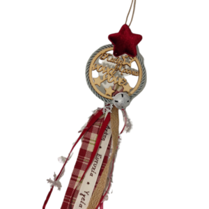 Ξύλινο Στολίδι με ευχή "Καλή Χρονιά Νονά &Νονέ" 35cm ύψος - νονά, στολίδι, στολίδι δέντρου, στολίδια, νονοί