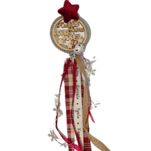 Ξύλινο Στολίδι με ευχή "Καλή Χρονιά Νονά &Νονέ" 35cm ύψος - νονά, στολίδι, στολίδι δέντρου, στολίδια, νονοί - 3