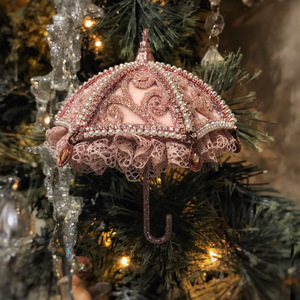 Χριστουγεννιάτικο στολιδι δέντρου σε σχήμα ομπρέλας με στρας και πέρλες - ύφασμα, στολίδια