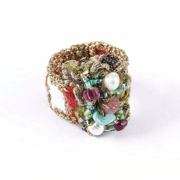 ATHINA MAILI - Υφαντό δαχτυλίδι με μαργαριτάρια - μαργαριτάρι, χειροποίητα, boho, ethnic