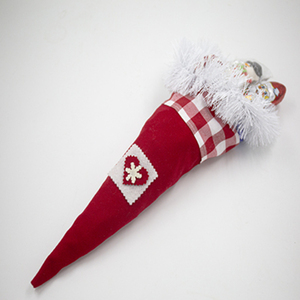 Χριστουγεννιάτικη κόκκινη κάλτσα - μήκος 42εκ. - ύφασμα, διακοσμητικά - 2