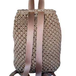 Πλεκτή μπεζ τσάντα πλάτης (backpack) - νήμα, πλάτης, μεγάλες, all day, πλεκτές τσάντες - 2