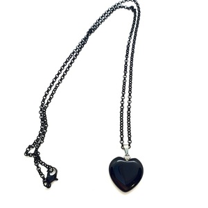 Μενταγιόν με μαύρη μεταλλική αλυσίδα " Black Heart" -56 εκ. - καρδιά, κοντά, φθηνά, μενταγιόν