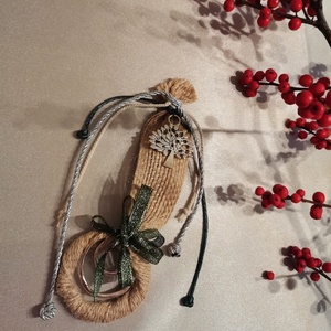 Χειροποίητο γούρι με λινάτσα και δέντρο ζωής - χριστουγεννιάτικο, γούρια, δέντρο - 2