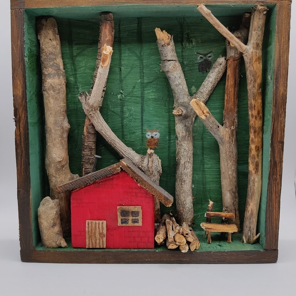 ξύλινο καδράκι 14x14 Into the woods - ξύλο, πίνακες & κάδρα, σπιτάκι, διακοσμητικά - 3