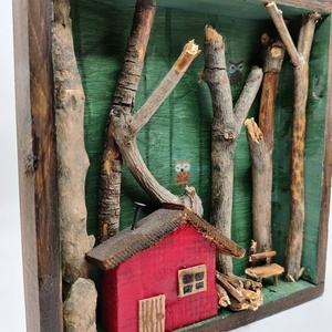 ξύλινο καδράκι 14x14 Into the woods - ξύλο, πίνακες & κάδρα, σπιτάκι, διακοσμητικά - 4