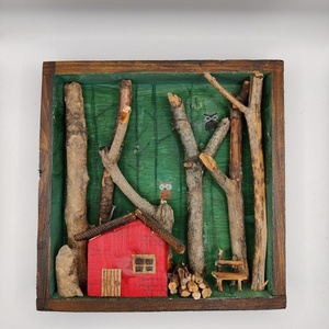 ξύλινο καδράκι 14x14 Into the woods - ξύλο, πίνακες & κάδρα, σπιτάκι, διακοσμητικά - 2