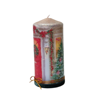 Διακοσμητικό κερί με Χριστουγεννιάτικο σπίτι - χαρτί, ντεκουπάζ, χριστουγεννιάτικα δώρα, άγιος βασίλης, κεριά & κηροπήγια - 2