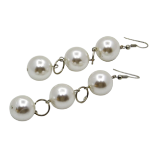 "Pearls" - Κρεμαστά σκουλαρίκια -Vintage- με λευκές πέρλες - ημιπολύτιμες πέτρες, μεταλλικά στοιχεία, κρεμαστά, πέρλες, γάντζος