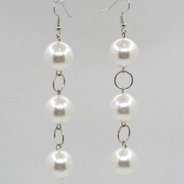 "Pearls" - Κρεμαστά σκουλαρίκια -Vintage- με λευκές πέρλες - ημιπολύτιμες πέτρες, μεταλλικά στοιχεία, κρεμαστά, πέρλες, γάντζος - 3