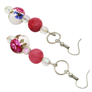 "Rosebud" - Κρεμαστά -Vintage- σκουλαρίκια με ημιπολύτιμες πέτρες - ημιπολύτιμες πέτρες, χάντρες, λουλούδι, κρεμαστά, γάντζος