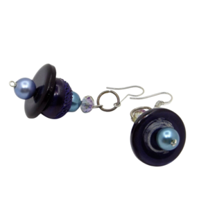 "Βlue Sphere" - Κρεμαστά -Vintage- σκουλαρίκια με κουμπιά και πέρλες - ημιπολύτιμες πέτρες, κουμπί, κρεμαστά, πέρλες, γάντζος