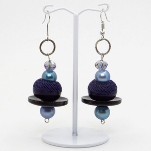 "Βlue Sphere" - Κρεμαστά -Vintage- σκουλαρίκια με κουμπιά και πέρλες - ημιπολύτιμες πέτρες, κουμπί, κρεμαστά, πέρλες, γάντζος - 3