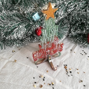 Διακοσμητικό Χριστουγεννιάτικο δέντρο γκλίτερ κόκκινο-πράσινο, από υγρό γυαλί, 18*10 εκ - γυαλί, διακοσμητικά, χριστουγεννιάτικα δώρα, δέντρο - 3
