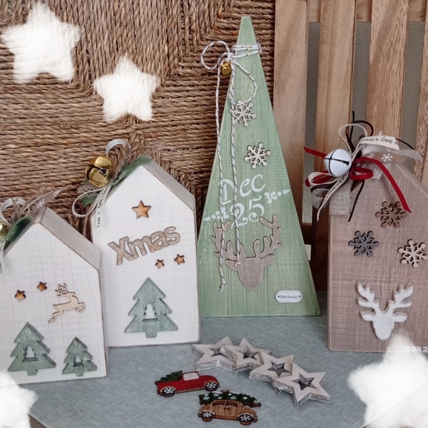Χριστουγεννιάτικο πράσινο ξύλινο δεντράκι διακοσμητικό ταρανδακι 25*12*3εκ. - ξύλο, διακοσμητικά, πρωτότυπα δώρα - 2