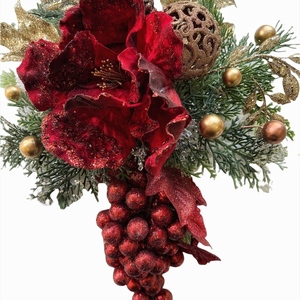 Χριστουγεννιάτικο διακοσμητικό κρεμαστό φεγγάρι με λουλούδι και κλαδιά - ύφασμα, αστέρι, σπίτι, διακοσμητικά - 3