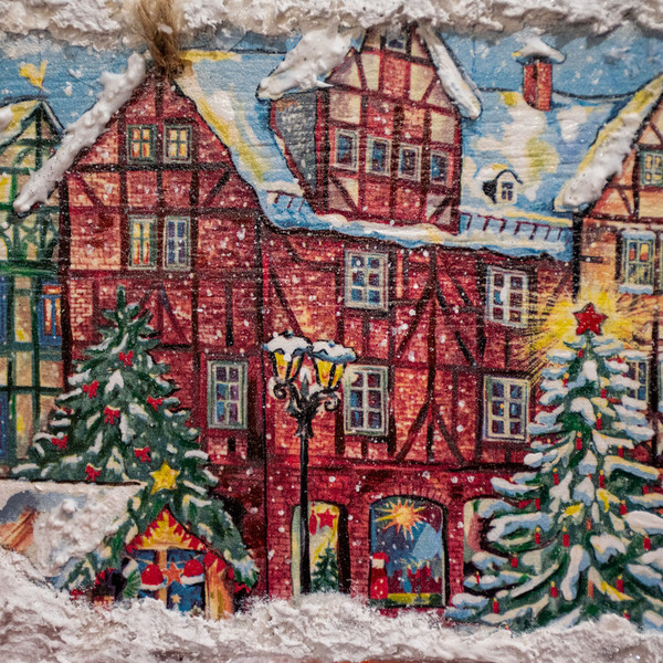 Ξύλινο χριστουγεννιάτικο διακοσμητικό κάδρο χιονισμένη πόλη - 36 x 17εκ. - ξύλο, πίνακες & κάδρα, ντεκουπάζ, χριστουγεννιάτικο, διακοσμητικά - 3